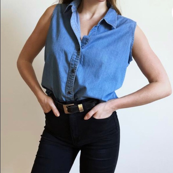 Wool Rich Vintage Denim Sleeveless Top - Picture 3 of 8